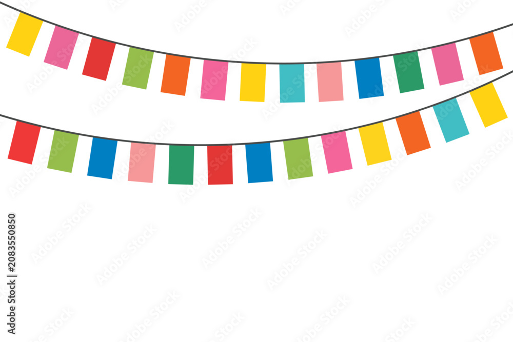 Obraz premium Colorful party flags banner with copy space on white background