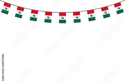 Mexican flag bunting garland on isolated white background. Celebration and festival decoration.