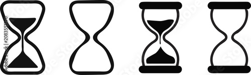 Simple hourglass vector icons, black sandglass timer symbols set