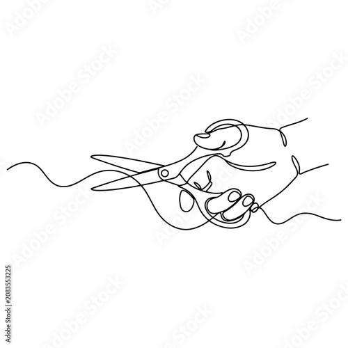Vector illustration of Continuous line drawing of scissors cutting string