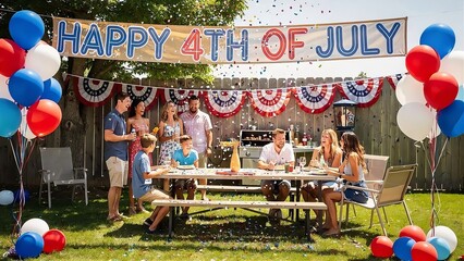 Family Celebrating Fourth of July with Outdoor Barbecue Party