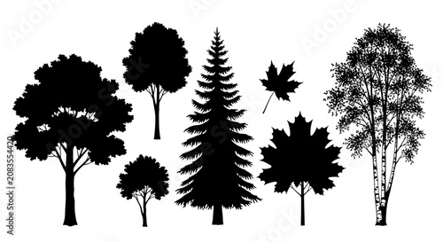 Collection of tree silhouettes in various shapes