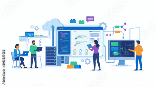 Diverse team collaborates on complex digital projects using modern technology