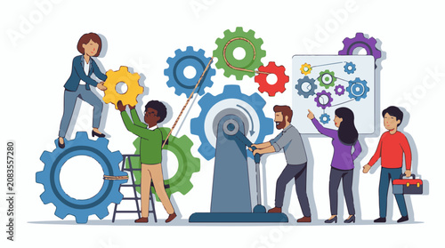 Diverse team collaborates on complex mechanical engineering project