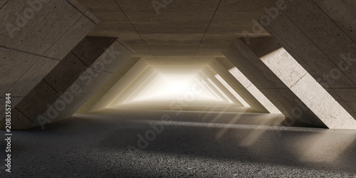 Concrete tunnel with geometric light and perspective