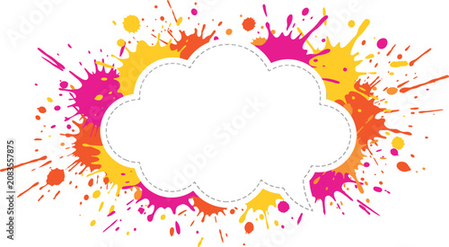 Fotografía Blank Cloud Speech Bubble Frame Vector Surrounded by Bright Colorful Paint Splas