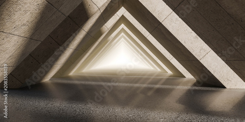 Abstract concrete tunnel with light and symmetry