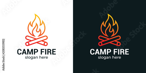 Fotografie Creative illustration of simple camp fire logo design.