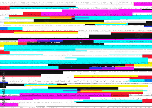 Glitch TV static noise VHS texture resembling analog TV interference.  Dynamic colorful glitch art background. Perfect for retro tech themes, or modern interface design abstract visual elements.
