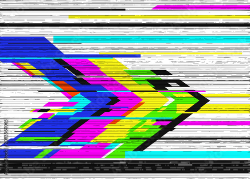Glitch TV static noise VHS texture resembling analog TV interference.  Dynamic colorful glitch art background. Perfect for retro tech themes, or modern interface design abstract visual elements.