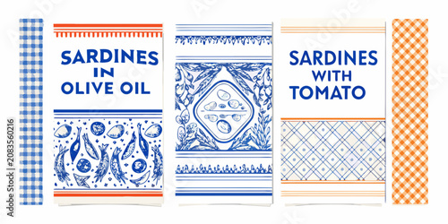 classic seafood packaging design vector sardines illustration