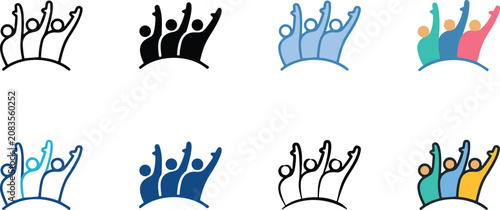 Fotografía Civic engagement icon set with crowd hands raised up for community voting teamwo