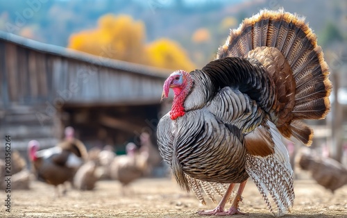 Large Bronze Turkey Standing Proudly on Farm During Thanksgiving Season