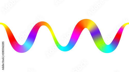 Vibrant neon rainbow fluid wavy ribbon stroke isolated on transparent background. Seamless horizontal holographic sine wave curve with retro Y2K design. PNG