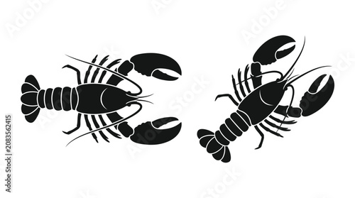Quadro su tela Two Lobster Silhouettes Black And White Graphic Illustration Silhouette
