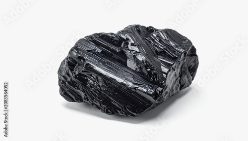 Jagged Black Tourmaline Crystal Cluster on White Background
