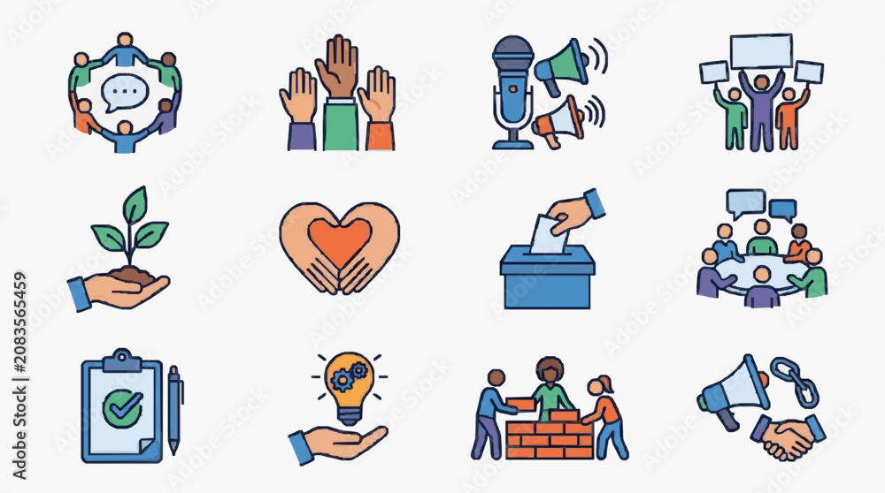 Fototapeta premium Illustrated Symbols of Community and Collaboration.