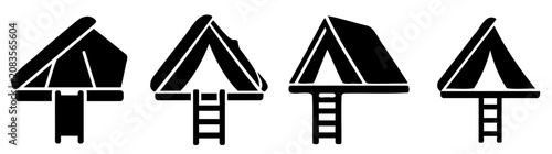 Photos Rooftop Tent Deployment Vector Set 1 - 4x4 Camper Encampment Silhouette Pack - O