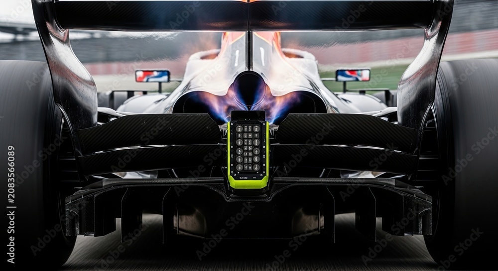 Obraz premium Racing car speeding on track closeup.