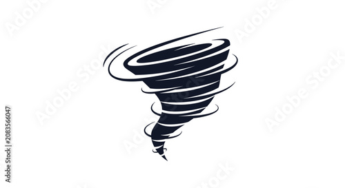 Dark blue stylized tornado or whirlwind representing a severe weather storm disaster isolated on white background.