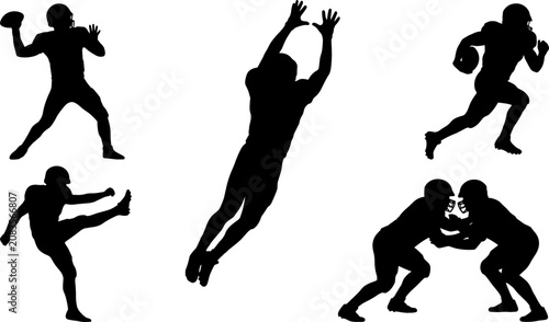 Fotografía American Football Player Silhouette Action Pose Set Featuring Quarterback Passin