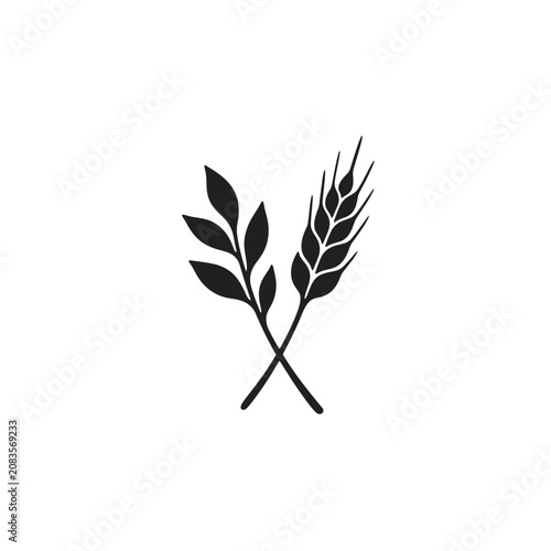 Crossed Botanical Stalks Logo Stamp