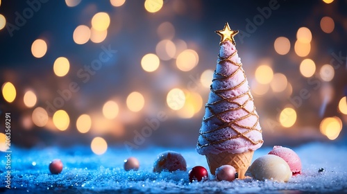 Christmas tree with decoration in ice cream