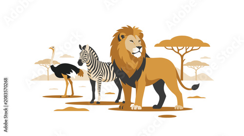 Photography African Savanna Animals Flat Design Vector Illustration
