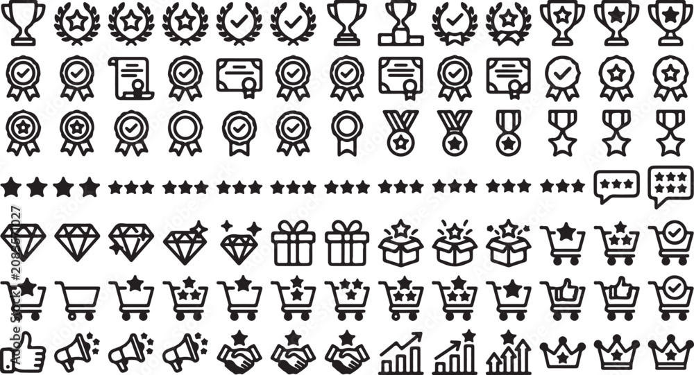 Obraz premium Set of black and white hand drawn business and reward icons