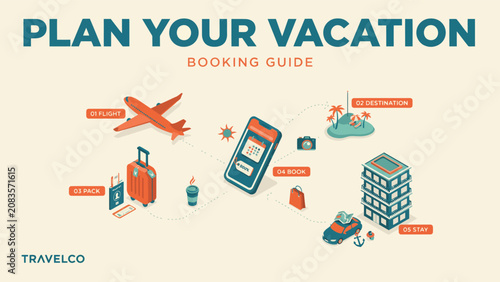 Tableau sur toile Vacation planning infographic guide with travel icons vacation planning infograp