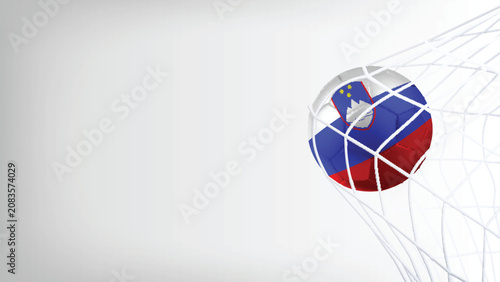 Bild auf Leinwand Goal Moment of Football Match with Flag of SLOVENIA in Ball