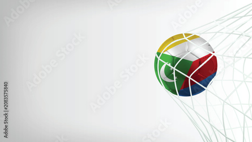 Photography Goal Moment of Football Match with Flag of COMOROS in Ball