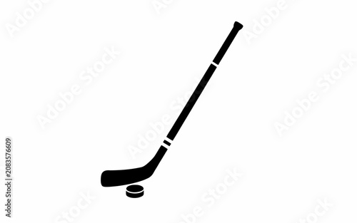 Ice Hockey Stick Holding Small Black Puck On Transparent Background