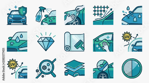 Automotive Car Detailing Services Icons.
