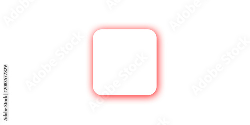 White square frame with glowing red neon border isolated on transparent background for graphics