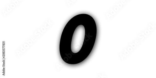 Bold black number zero with soft drop shadow isolated on transparent background for web design