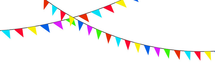 Colorful Hanging Pennant Flags Garland Border Isolated on White Background