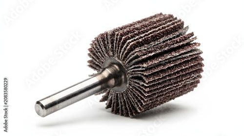 Fototapeta Abrasive flap wheel sanding tool with metal mandrel for surface grinding.