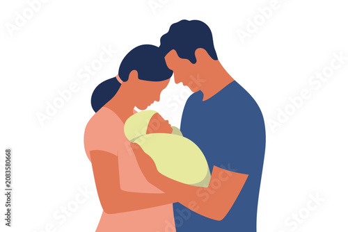Bild auf Leinwand New Parents Holding Newborn Baby Illustration