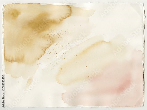 Abstract watercolor background, with soft ochre, and pale pink, washes and fine, splatter details