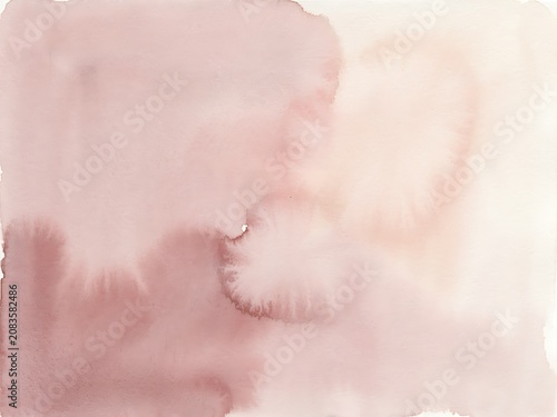 Abstract watercolor background, with soft dusty, rose and beige, washes on textured, white paper