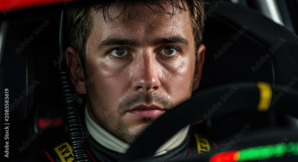 Obraz premium Racing driver focused on the track.
