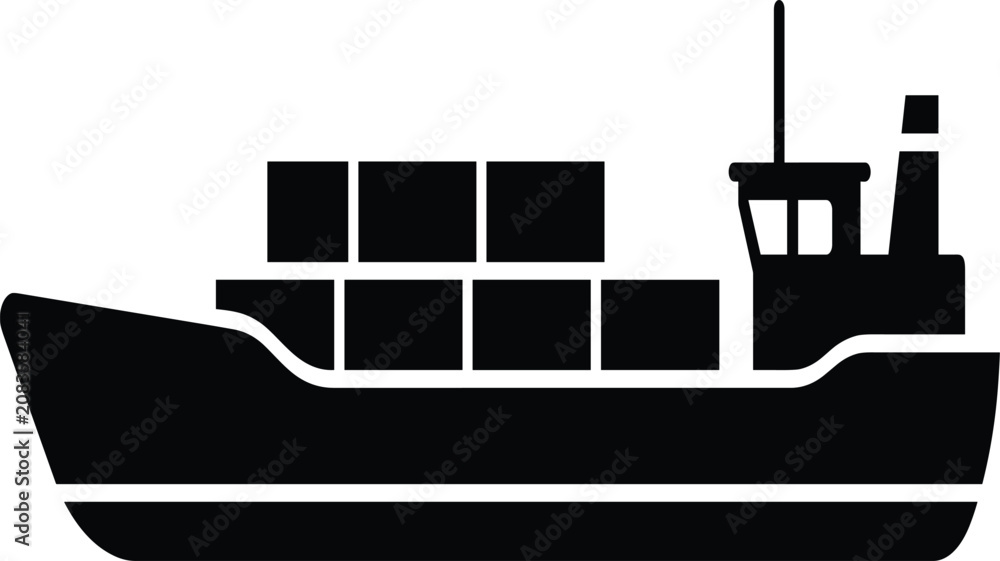 Fototapeta premium Cargo Ship Silhouette Icon for Container Shipping Maritime Logistics and Freight Transport