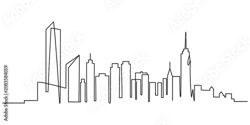 Cuadro en lienzo Continuous single line drawing of a modern city skyline with tall skyscrapers an
