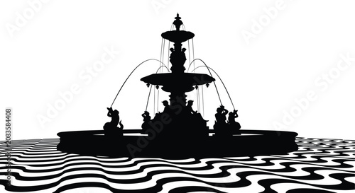 Bild auf Leinwand Elaborate fountain with sculpted figures black silhouette