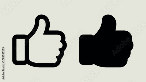 Two thumbs up icons one outline one solid black on light background