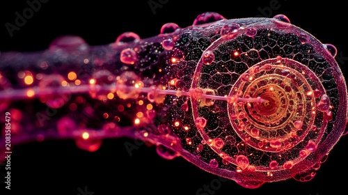 Close-up of a vibrant, spiral-shaped marine organism with glowing pink and orange colors