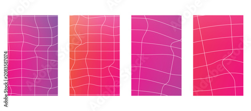 Quadro su tela Set of four abstract backgrounds with vibrant pink and purple gradient and disto