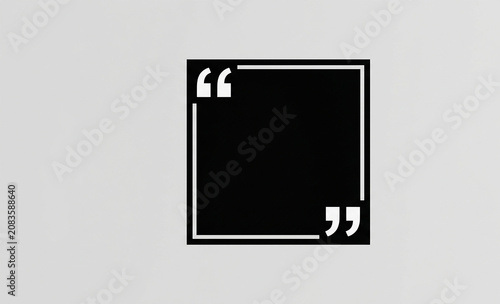 Black quote box graphic with white quotation marks on gray background for text or speech bubbles