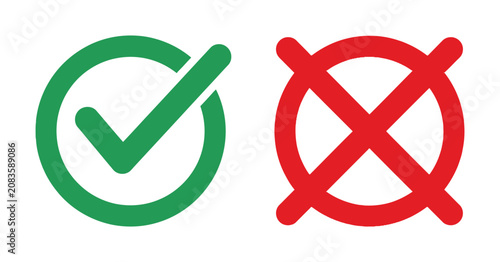 Bild auf Leinwand Checkmark And Cross Symbols Flat Vector Illustration